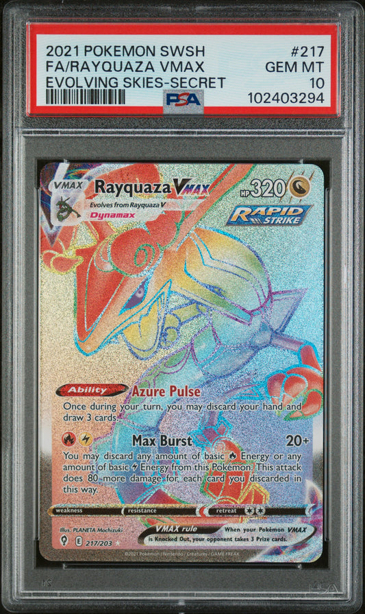 Rayquaza Vmax 217 Rainbow PSA 10